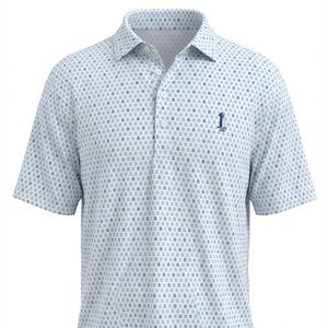 Men's Blue Patterned Polo Shirt by Turtleson with 1899 Lighthouse Logo Size: 2XL